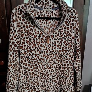 Magnolia Boutique Cheetah Fleece half Zip Sweater